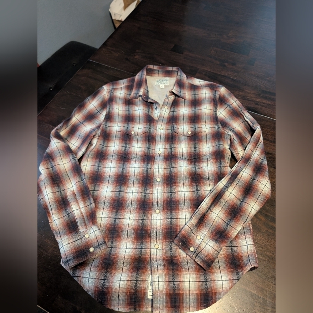 Lucky Brand Western Wear Plaid Shirt w/ Pearl Snaps, Men's Small